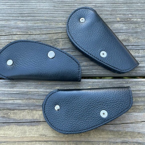 Handmade Keys Holder Black Genuine Leather Key Chains Leaf Shape Lot of 3 - Picture 6 of 12